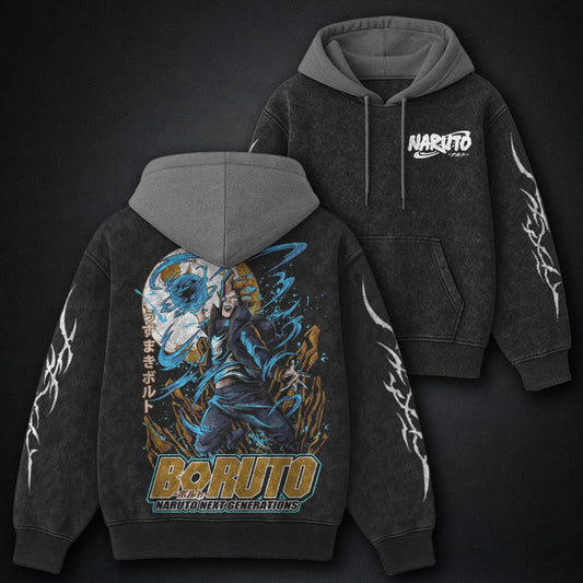 Naruto Soft Black and Grey Washed Hoodie