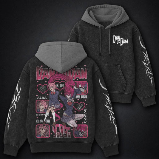 Dandadan Everyday Black and Grey Washed Hoodie