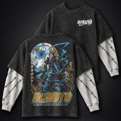Naruto Washed Washed Double Sleeves T-Shirt