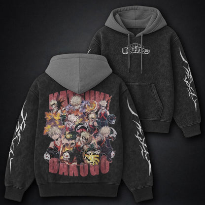 My Hero Academia Graphic Black and Grey Washed Hoodie