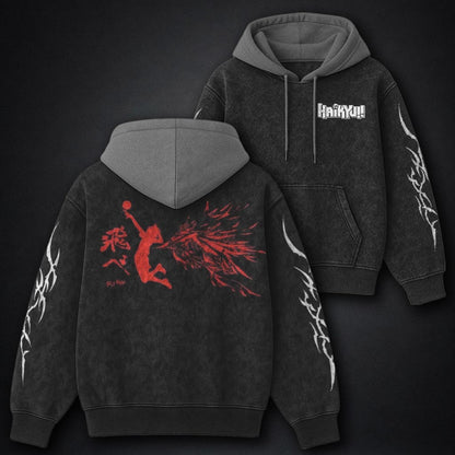 Haikyuu Washed Black and Grey Washed Hoodie