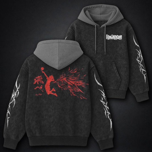 Haikyuu Washed Black and Grey Washed Hoodie