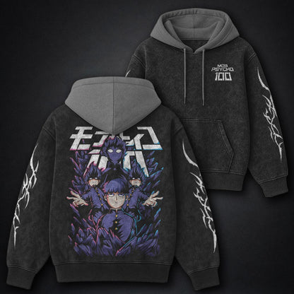 Mob Psycho 100 Washed Black and Grey Washed Hoodie