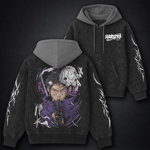 Naruto Urban Black and Grey Washed Hoodie