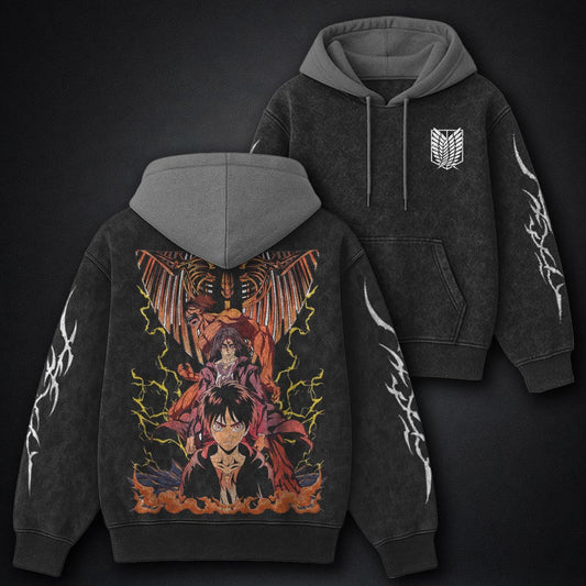 Attack on Titan Cozy Black and Grey Washed Hoodie