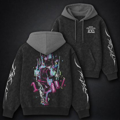 Mob Psycho 100 Relaxed Black and Grey Washed Hoodie