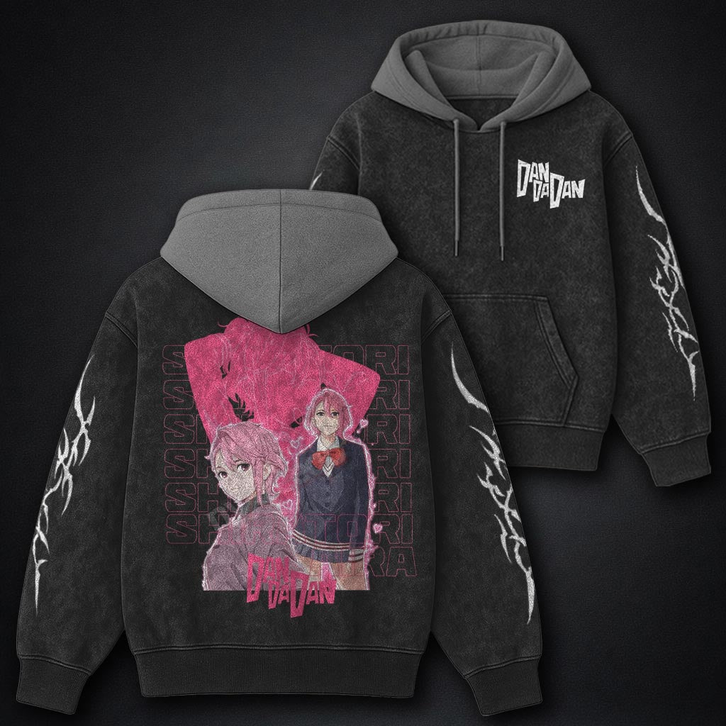 Dandadan Lightweight Black and Grey Washed Hoodie