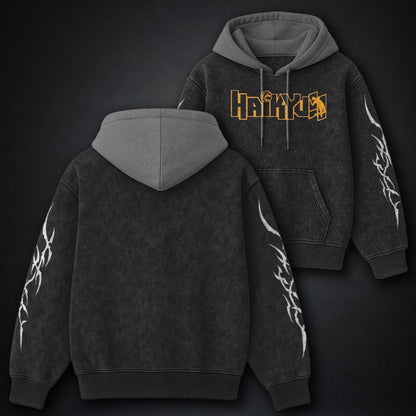 Haikyuu Bold Black and Grey Washed Hoodie