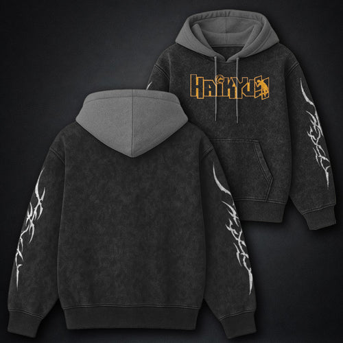 Haikyuu Bold Black and Grey Washed Hoodie