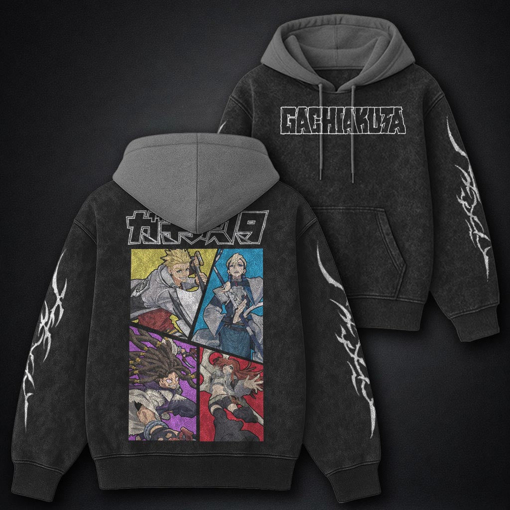 Gachiakuta Streetwear Black and Grey Washed Hoodie
