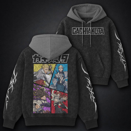 Gachiakuta Streetwear Black and Grey Washed Hoodie