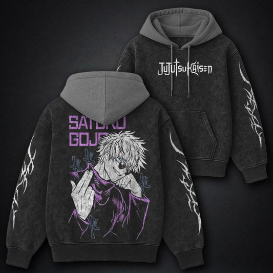 Jujutsu Kaisen Vintage Black and Grey Washed Hoodie