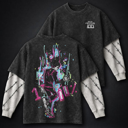 Mob Psycho 100 Streetwear Washed Double Sleeves T-Shirt