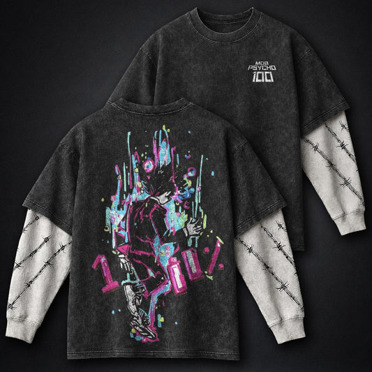 Mob Psycho 100 Streetwear Washed Double Sleeves T-Shirt