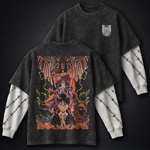 Attack on Titan Clean Washed Double Sleeves T-Shirt