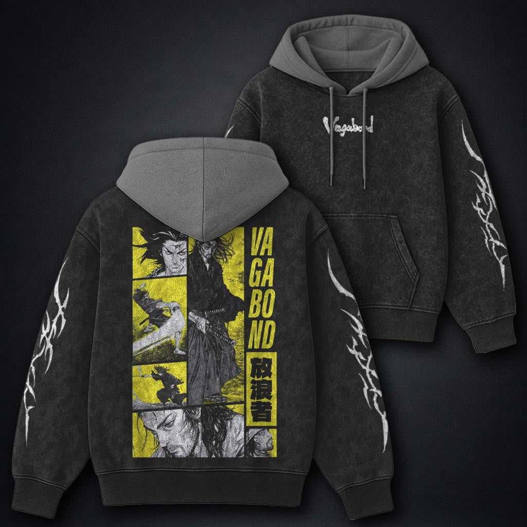 Vagabond Essential Black and Grey Washed Hoodie