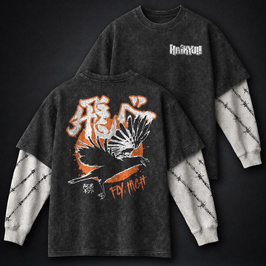 Haikyuu Oversized Washed Double Sleeves T-Shirt