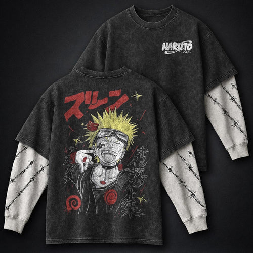 Naruto Oversized Washed Double Sleeves T-Shirt