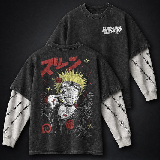 Naruto Oversized Washed Double Sleeves T-Shirt