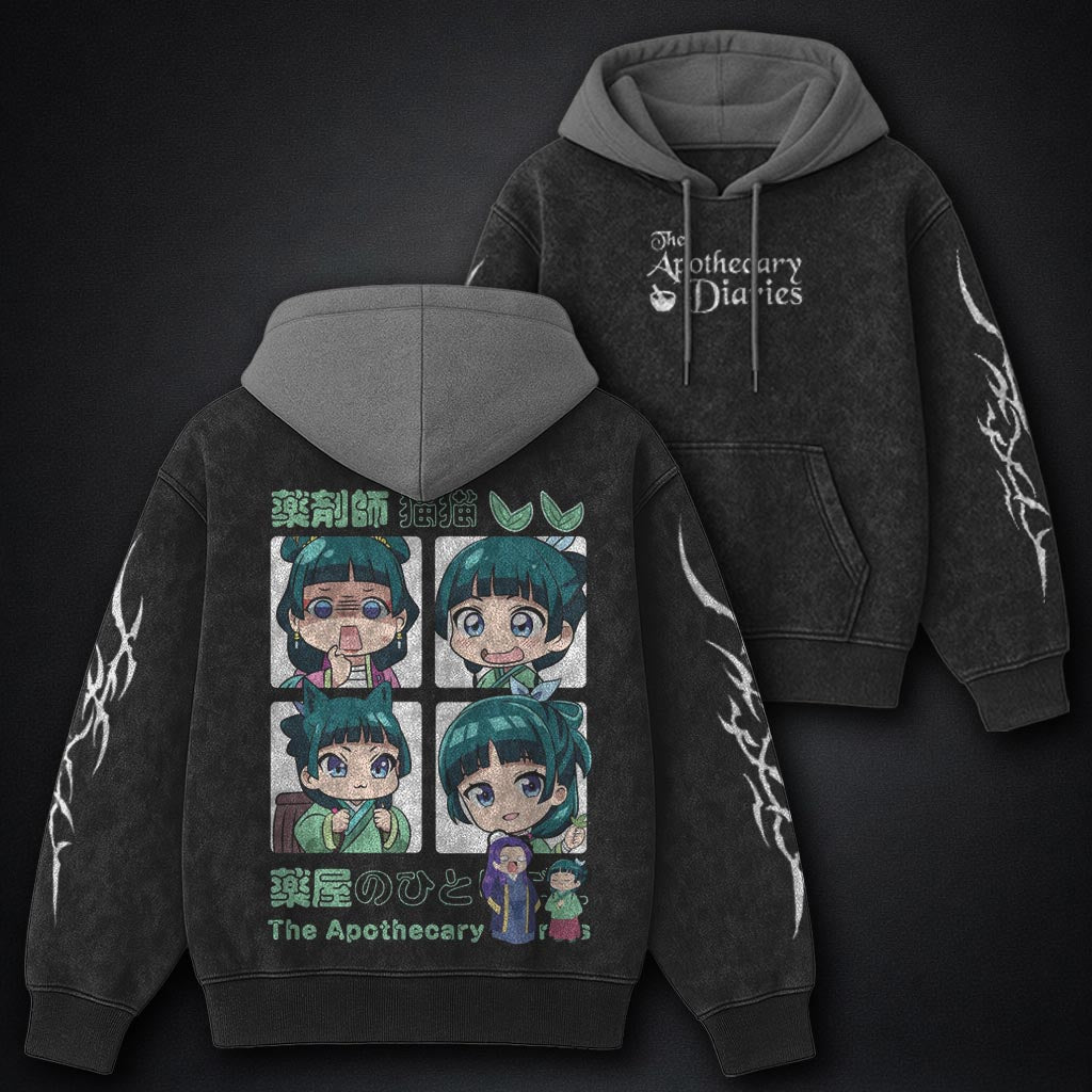 Apothecary Diaries Minimal Black and Grey Washed Hoodie