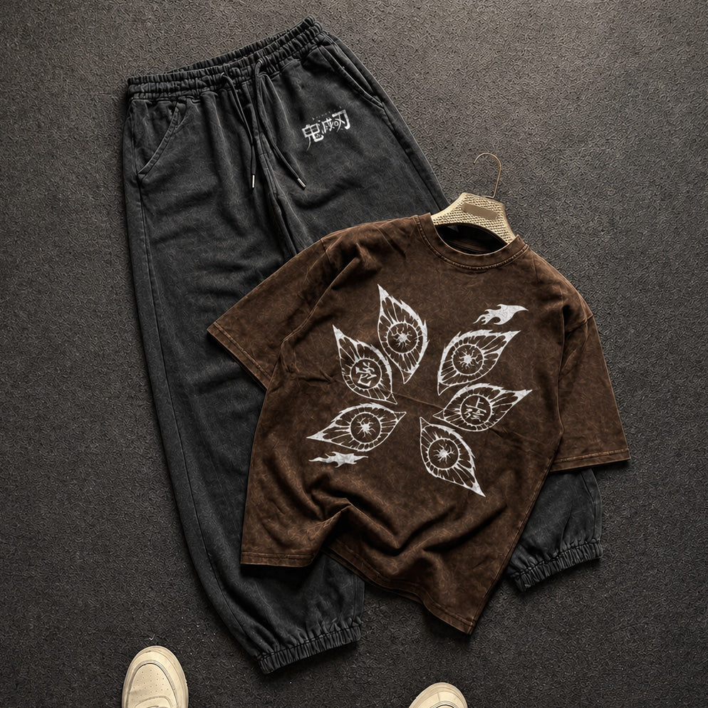 Demon Slayer Washed Brown T-Shirt and Joggers Combo