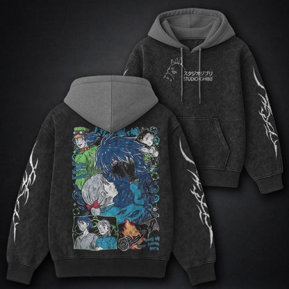Ghibli Urban Black and Grey Washed Hoodie