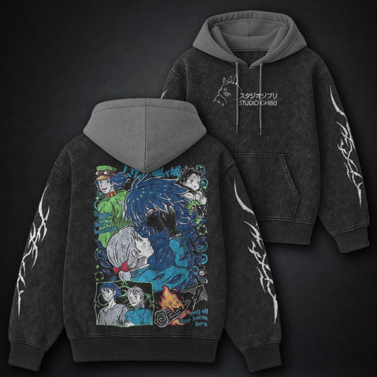 Ghibli Urban Black and Grey Washed Hoodie