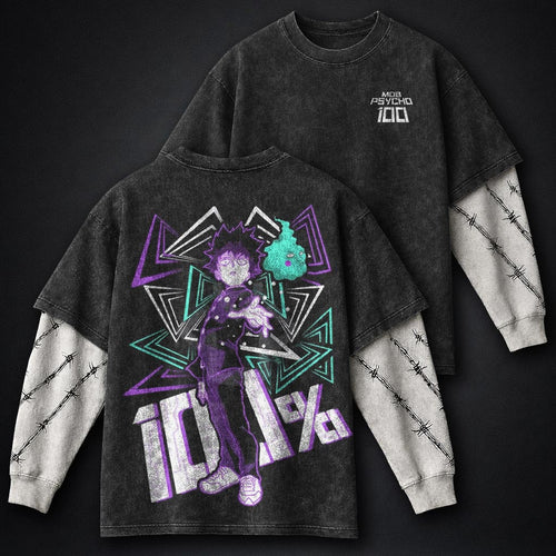 Mob Psycho 100 Premium Washed Double Sleeves T-Shirt