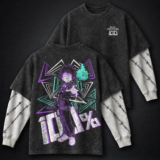 Mob Psycho 100 Premium Washed Double Sleeves T-Shirt