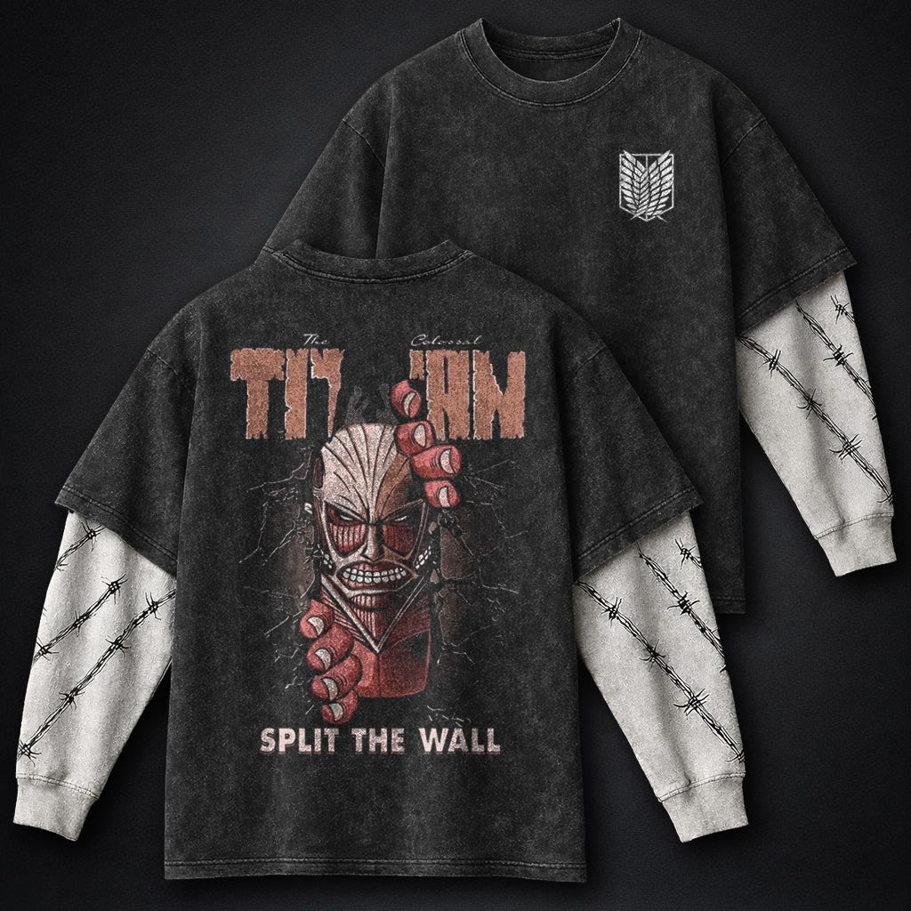 Attack on Titan Premium Washed Double Sleeves T-Shirt