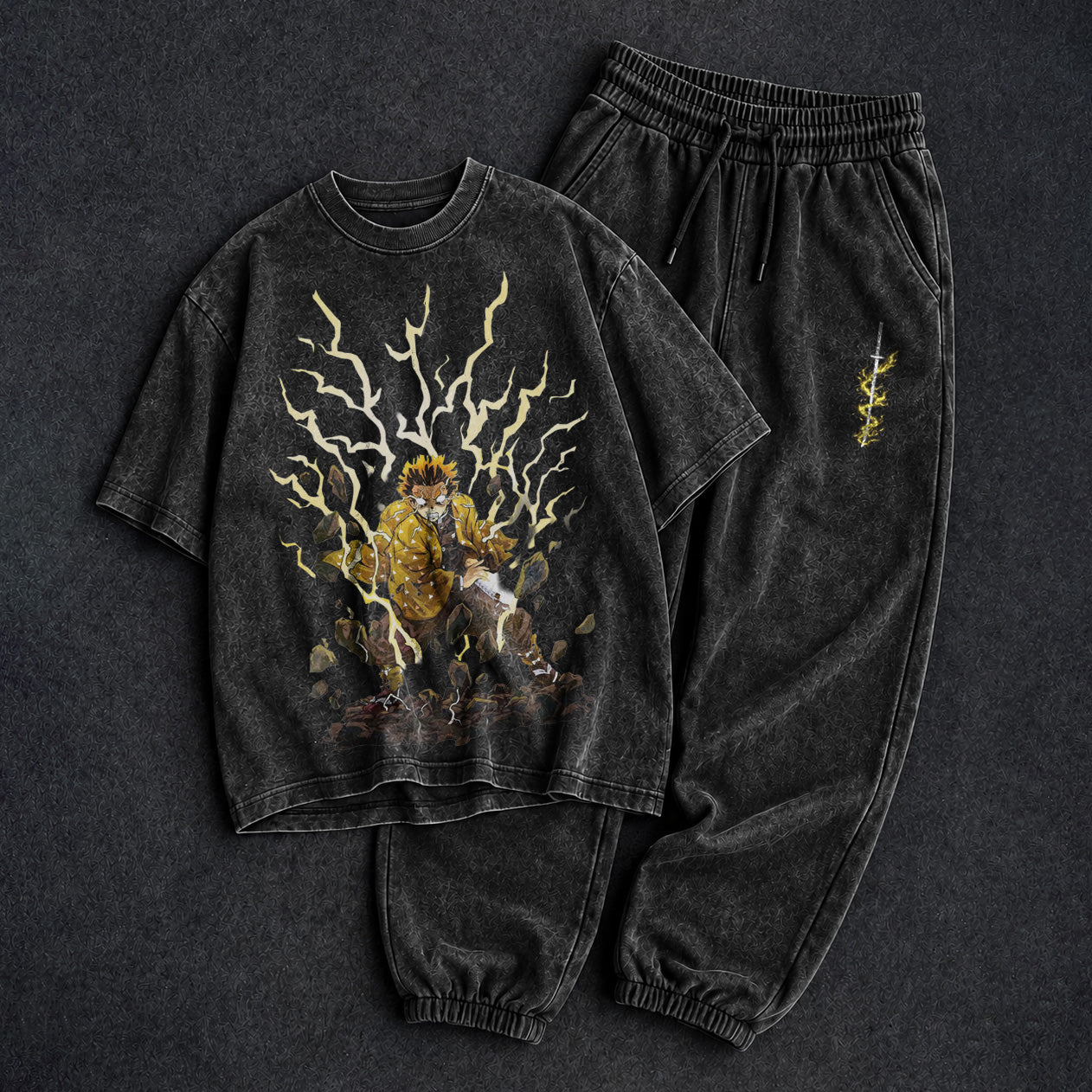 Demon Slayer Washed Black T-Shirt and Joggers Combo