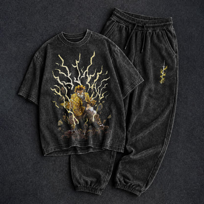 Demon Slayer Washed Black T-Shirt and Joggers Combo