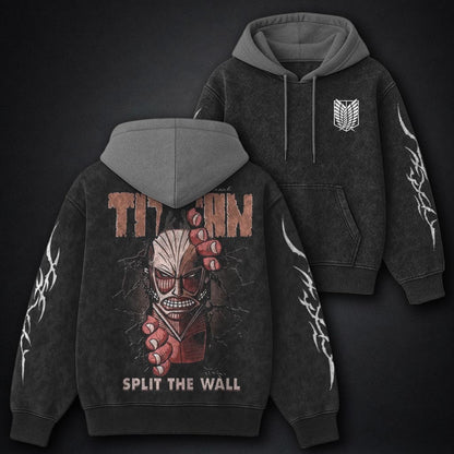 Attack on Titan Bold Black and Grey Washed Hoodie