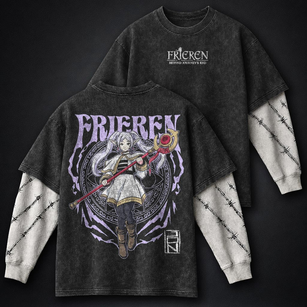 Frieren Vintage Washed Double Sleeves T-Shirt