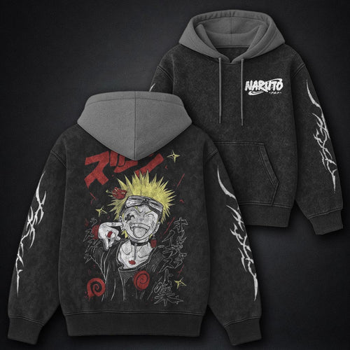 Naruto Vintage Black and Grey Washed Hoodie