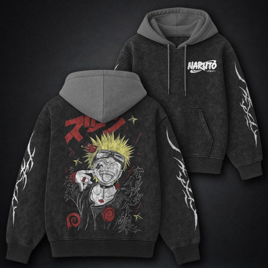 Naruto Vintage Black and Grey Washed Hoodie