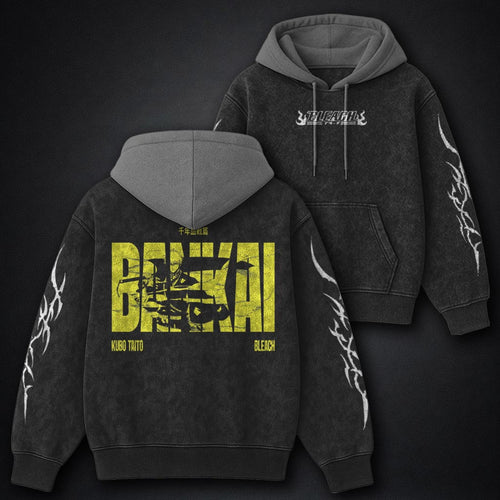 Bleach Oversized Black and Grey Washed Hoodie