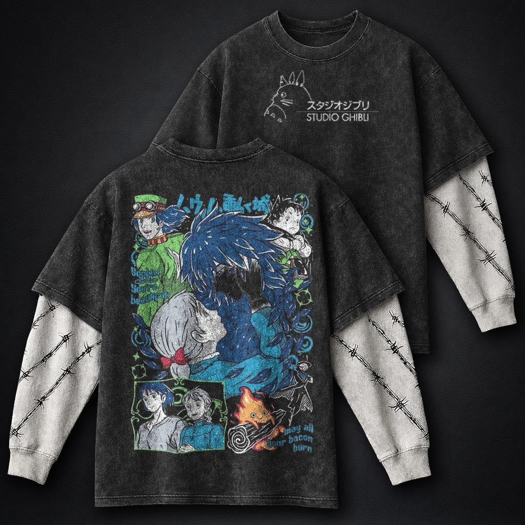 Ghibli Vintage Washed Double Sleeves T-Shirt