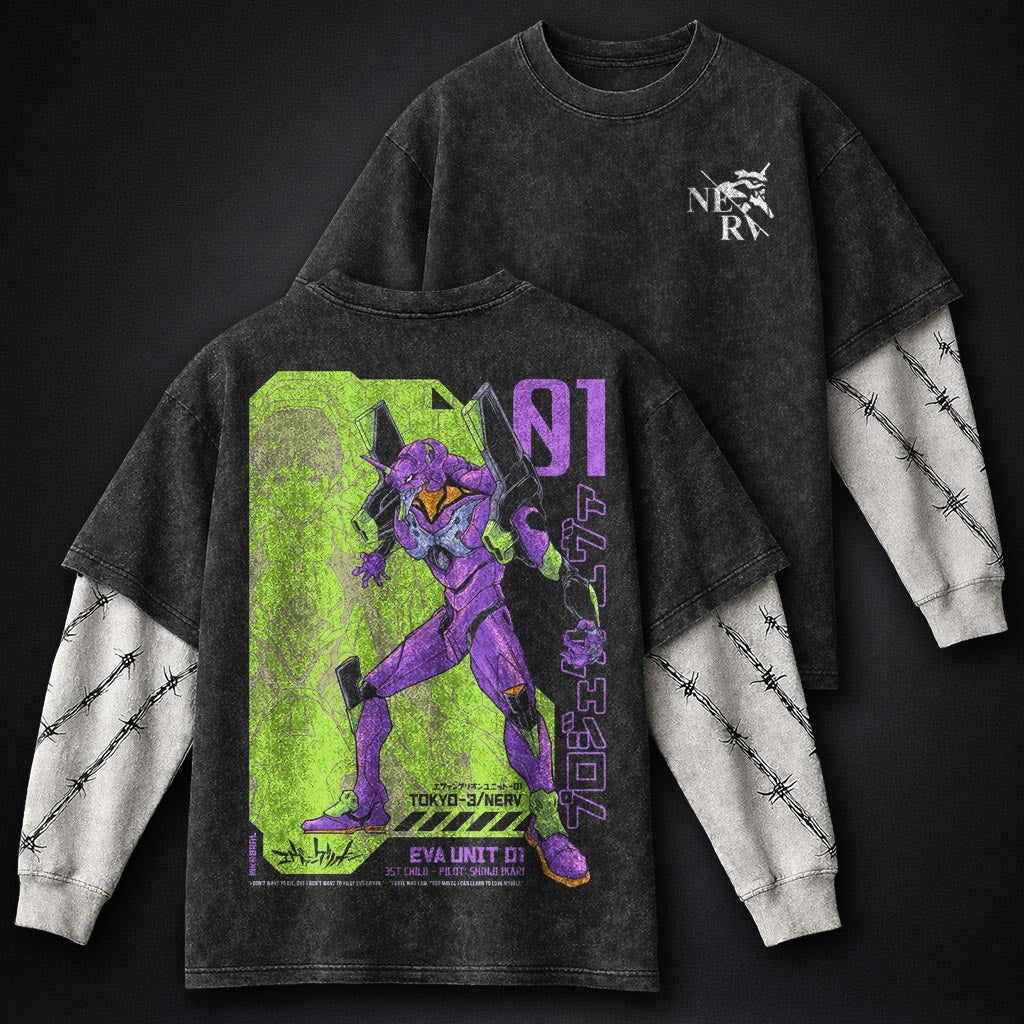 Neon Genesis Evangelion Lightweight Washed Double Sleeves T-Shirt
