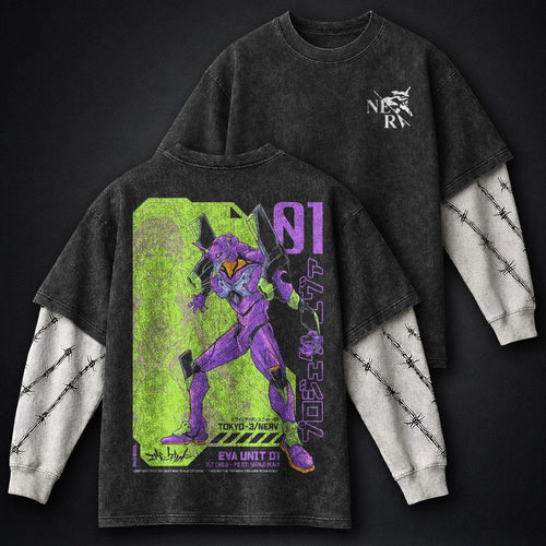 Neon Genesis Evangelion Lightweight Washed Double Sleeves T-Shirt