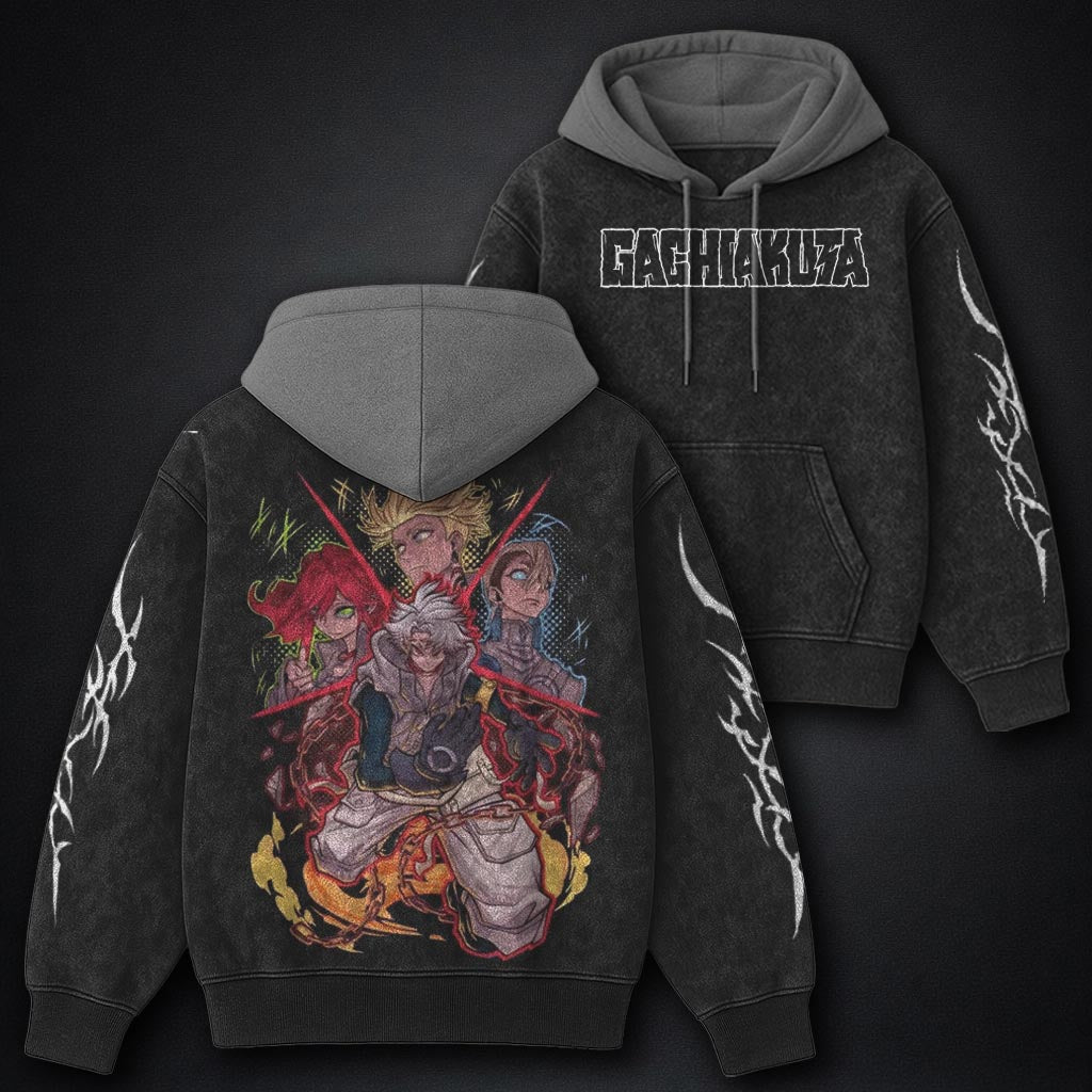 Gachiakuta Clean Black and Grey Washed Hoodie