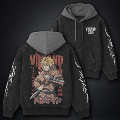 Vinland Saga Washed Black and Grey Washed Hoodie
