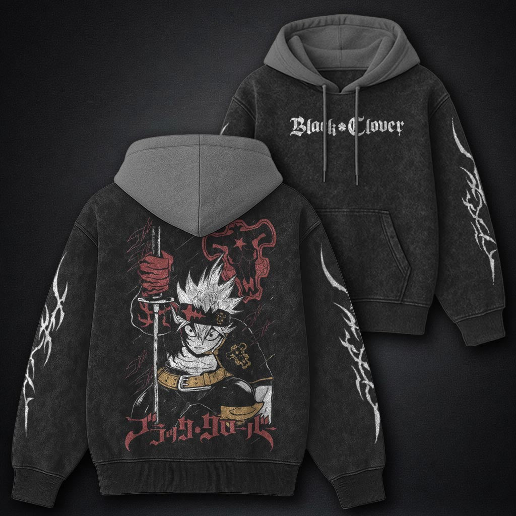 Black Clover Premium Black and Grey Washed Hoodie