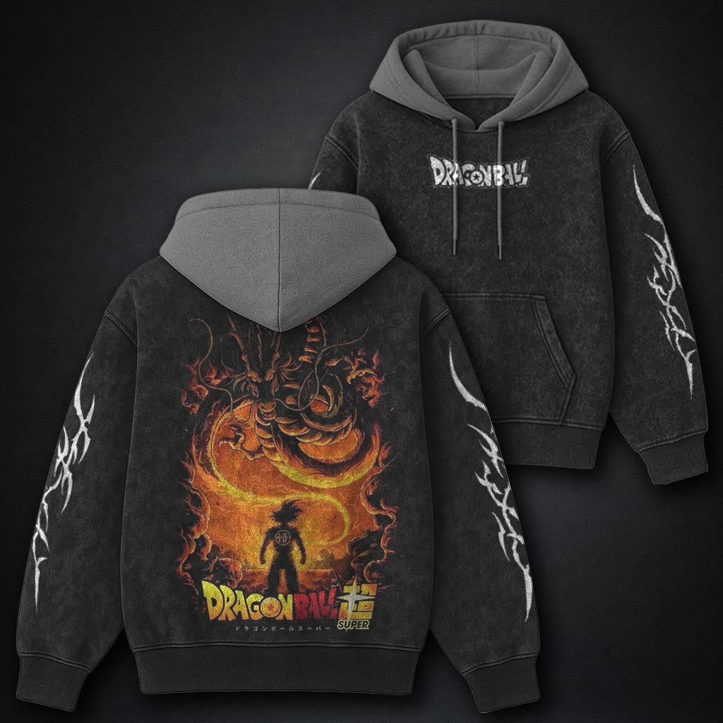 Dragon Ball Washed Black and Grey Washed Hoodie