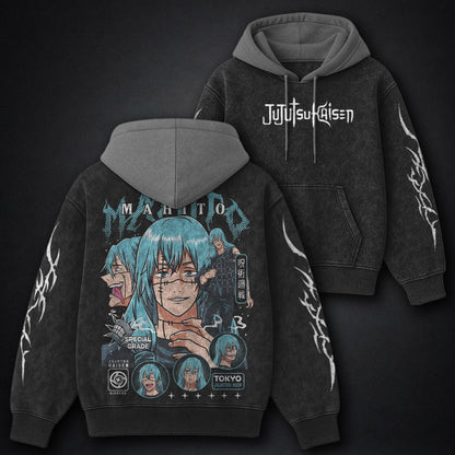 Jujutsu Kaisen Lightweight Black and Grey Washed Hoodie