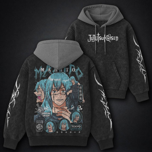 Jujutsu Kaisen Lightweight Black and Grey Washed Hoodie