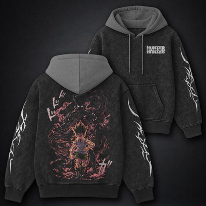 Hunter x Hunter Minimal Black and Grey Washed Hoodie