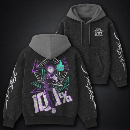 Mob Psycho 100 Premium Black and Grey Washed Hoodie