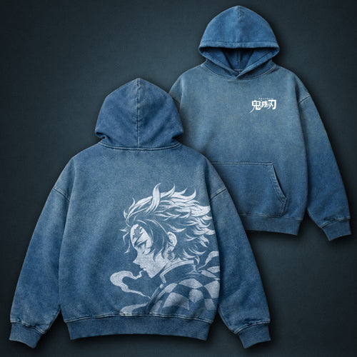Demon Slayer Cool Blue Faded Hoodie