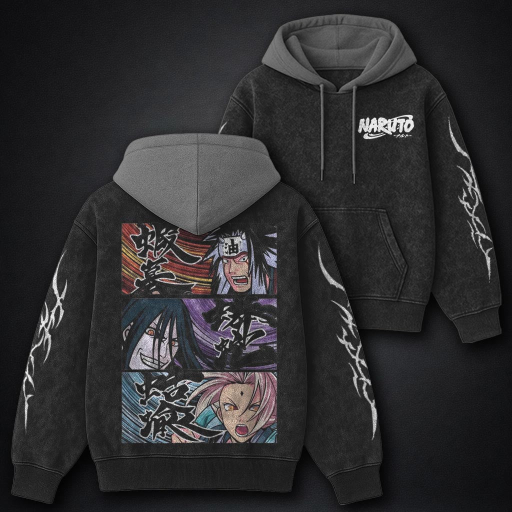 Naruto Bold Black and Grey Washed Hoodie
